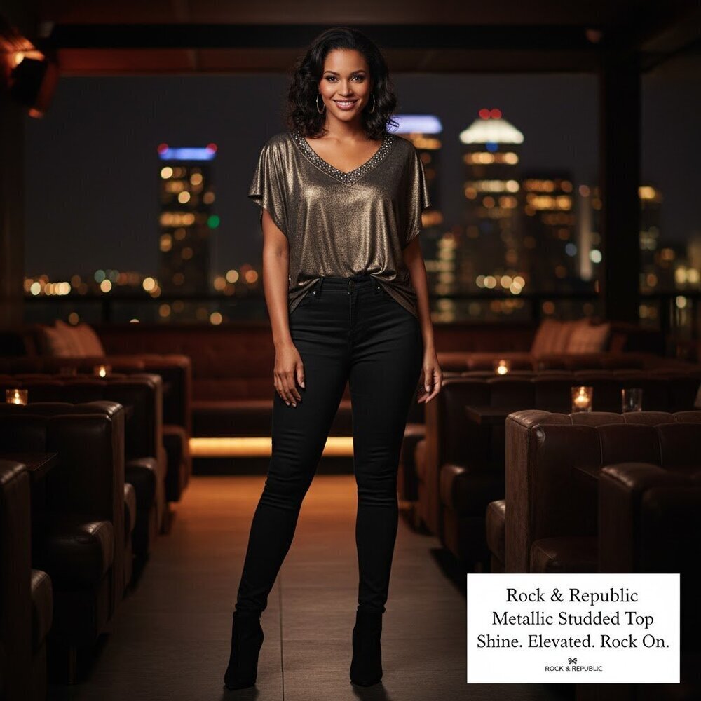 Rock & Republic Metallic Look Studded Top